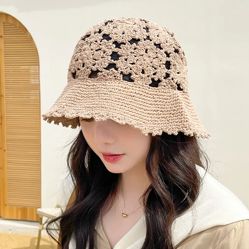 Summer Hat for Women Vintage Hollowed Lace thread Handmade Crochet Bucket Hat panama caps Female Fisherman Hat Fashion basin Hat