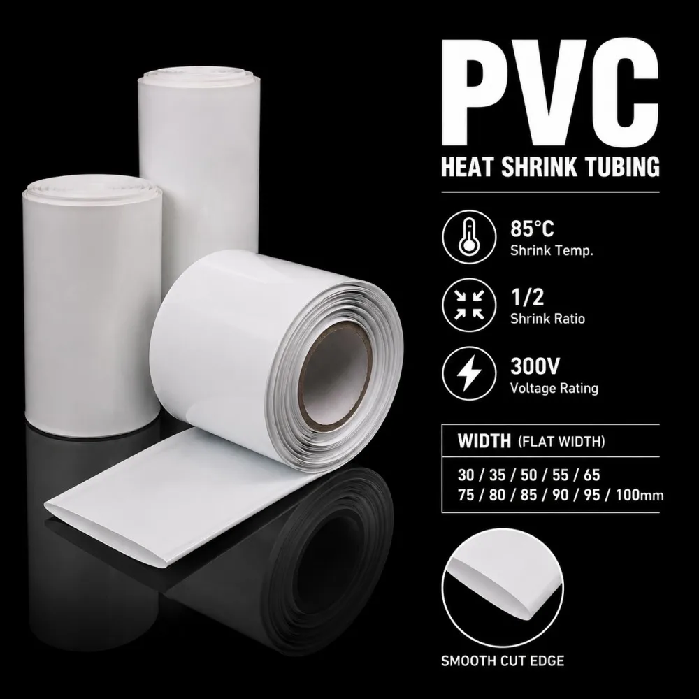 PVC Heat Shrink Tube 18650 Lithium Battery Wrapping Film 30-100mm Wide Insulation Protective Sleeve Battery Pack Shrink Wrap Tub