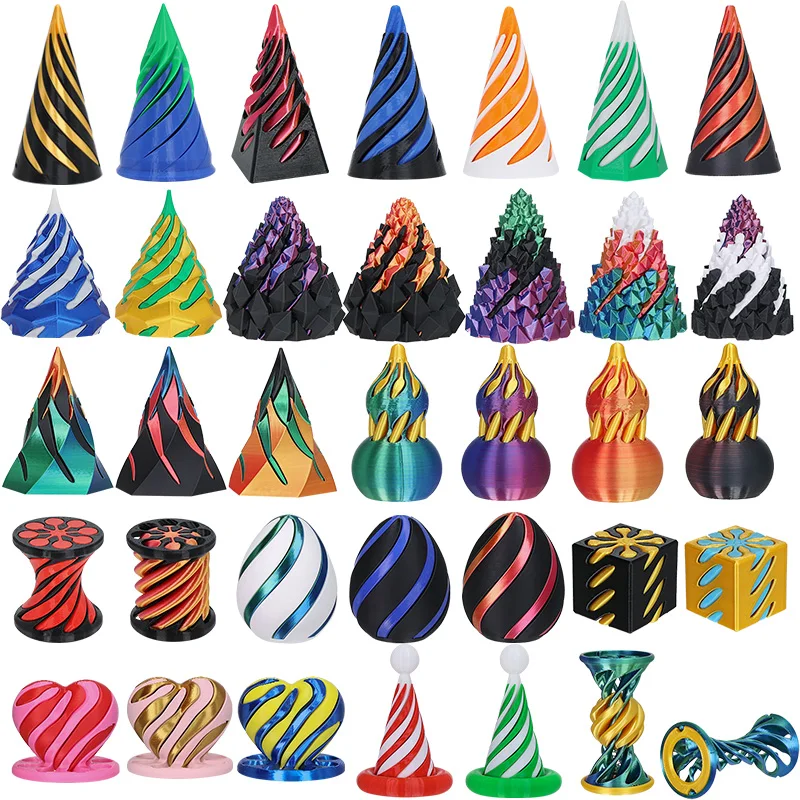 3D Printed Spiral Cone Impossible Pyramid Stone Passthrough Fidget Toy Spinning Decompression Stress Relief Toys Table Decor