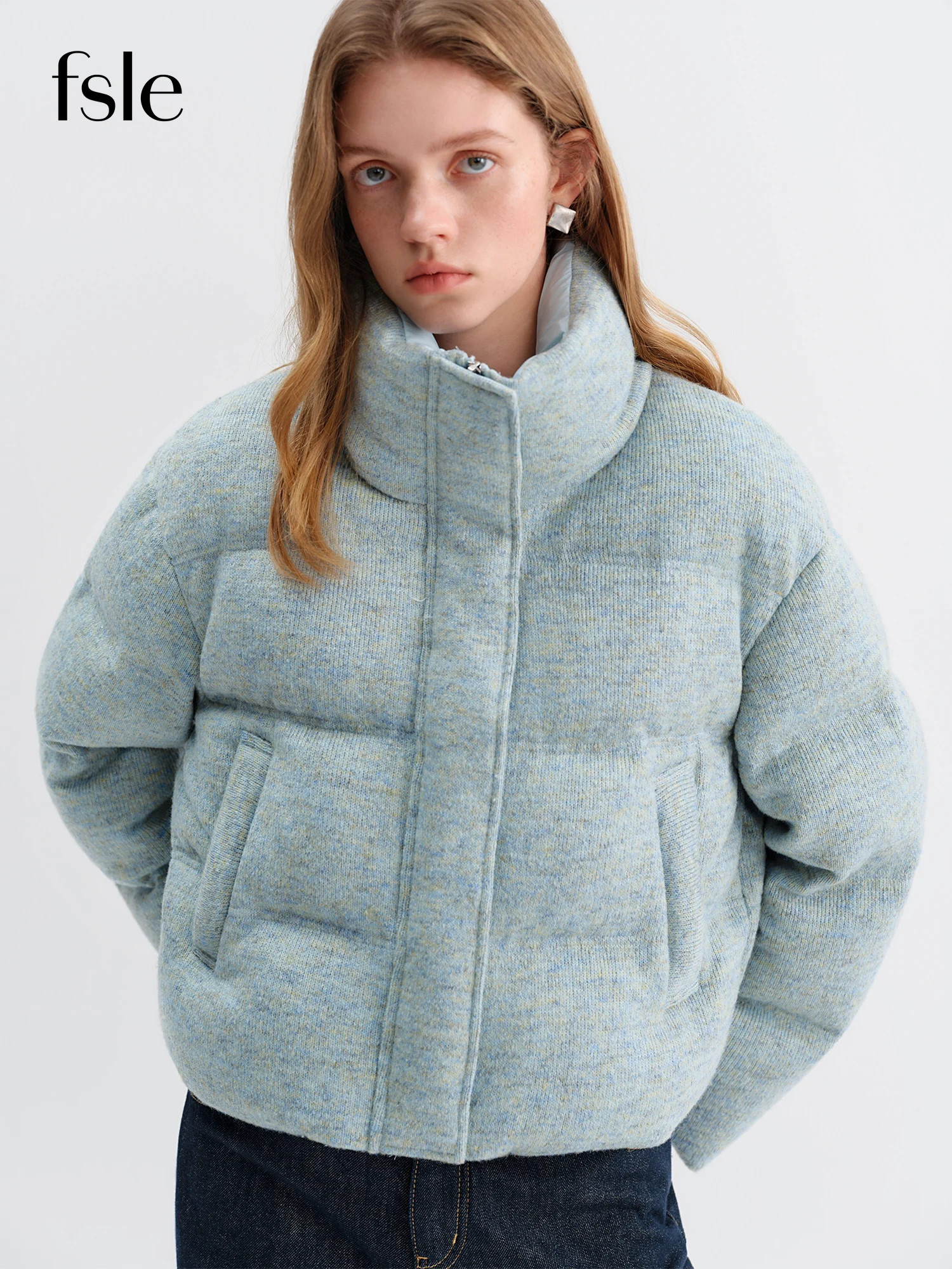 

FSLE Short Knit Fabric Down Jacket Women Stylish Design Winter Outerwear 2025 Autumn Winter New Arrival Collection Down Coats