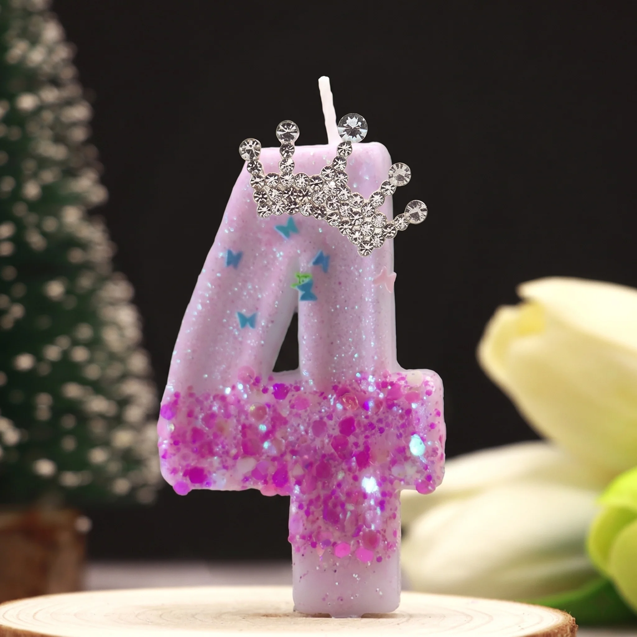 Pink Rose Red Sequins Dual Color Crown Princess Digital Birthday Candle - Festive Cake Decoration - view 6