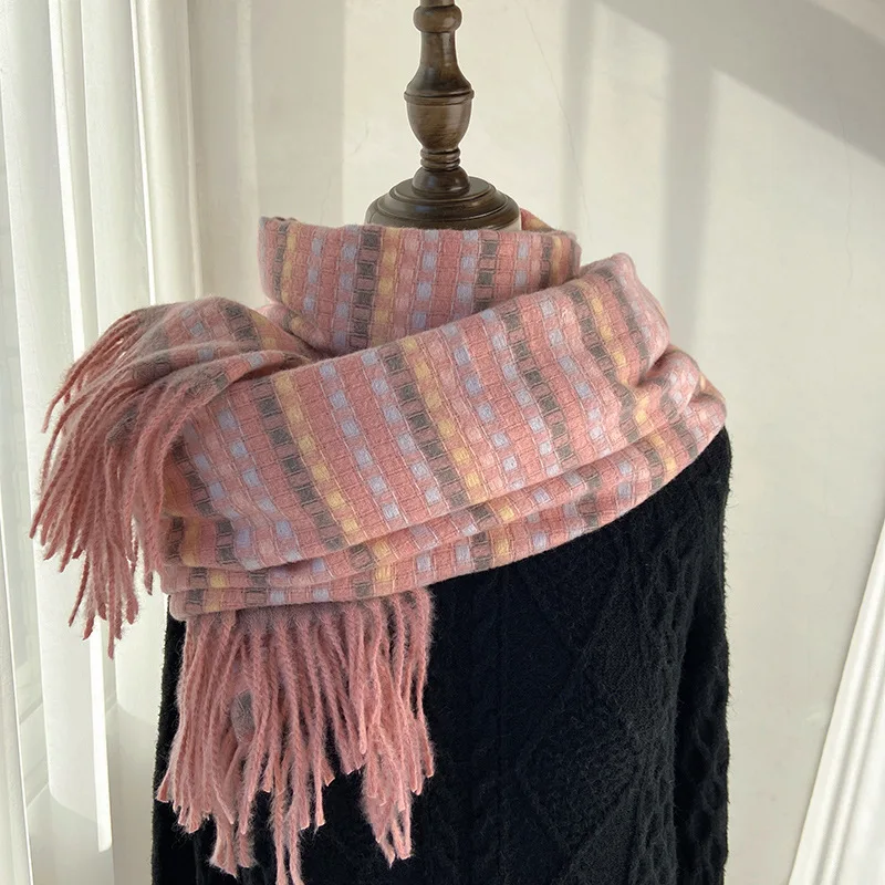 Thick Cashmere Scarf for Women Men Plaid Pashmina Shawl Wraps Korean Sweet Girls Tassel Design Winter Warm Soft Knitted Scarves