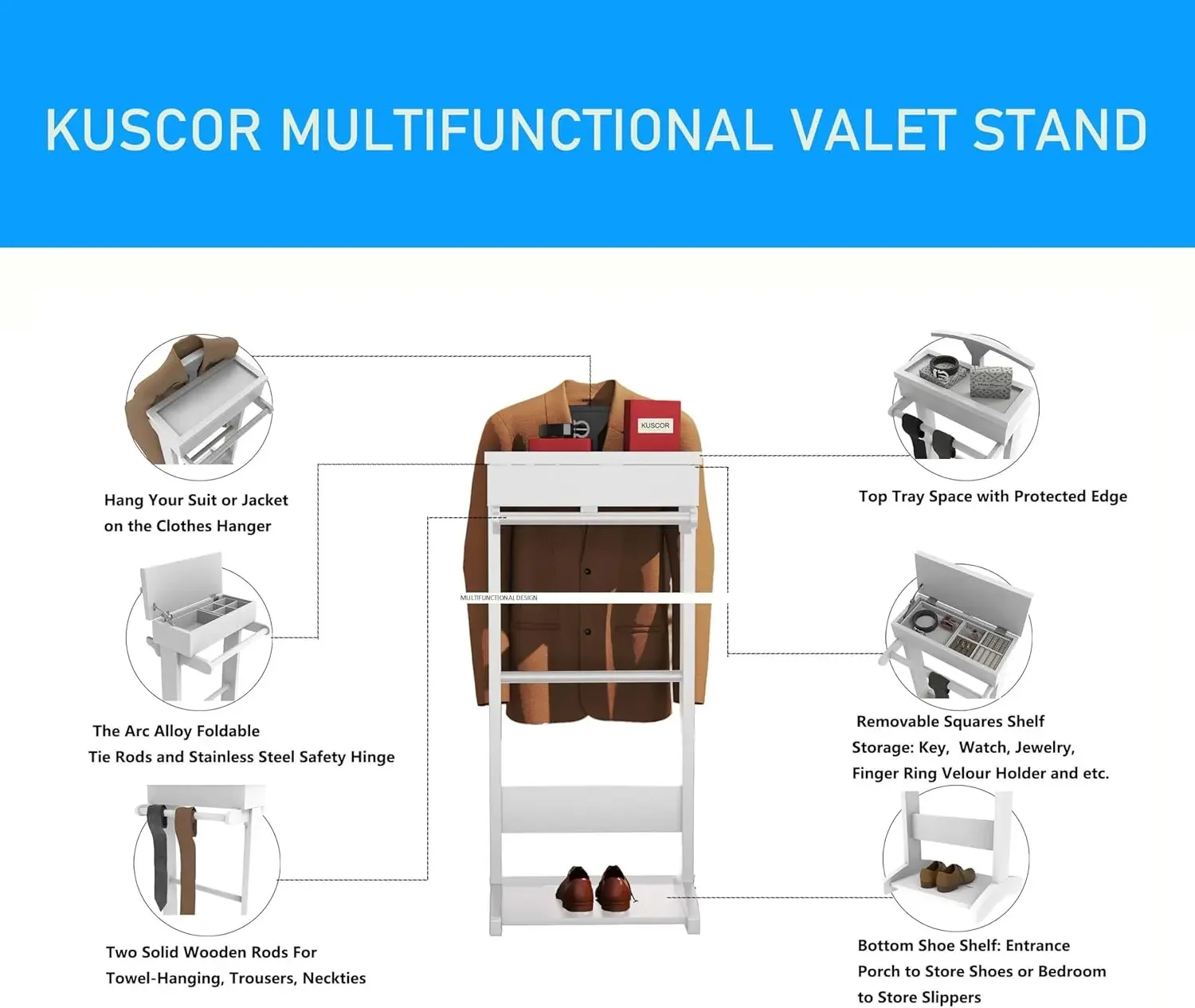 [أفضل بائع، اشترِ الآن! ]حامل فاليه للملابس مع درج وقضيب بنطلون، وحزام تخزين للرجال والنساء