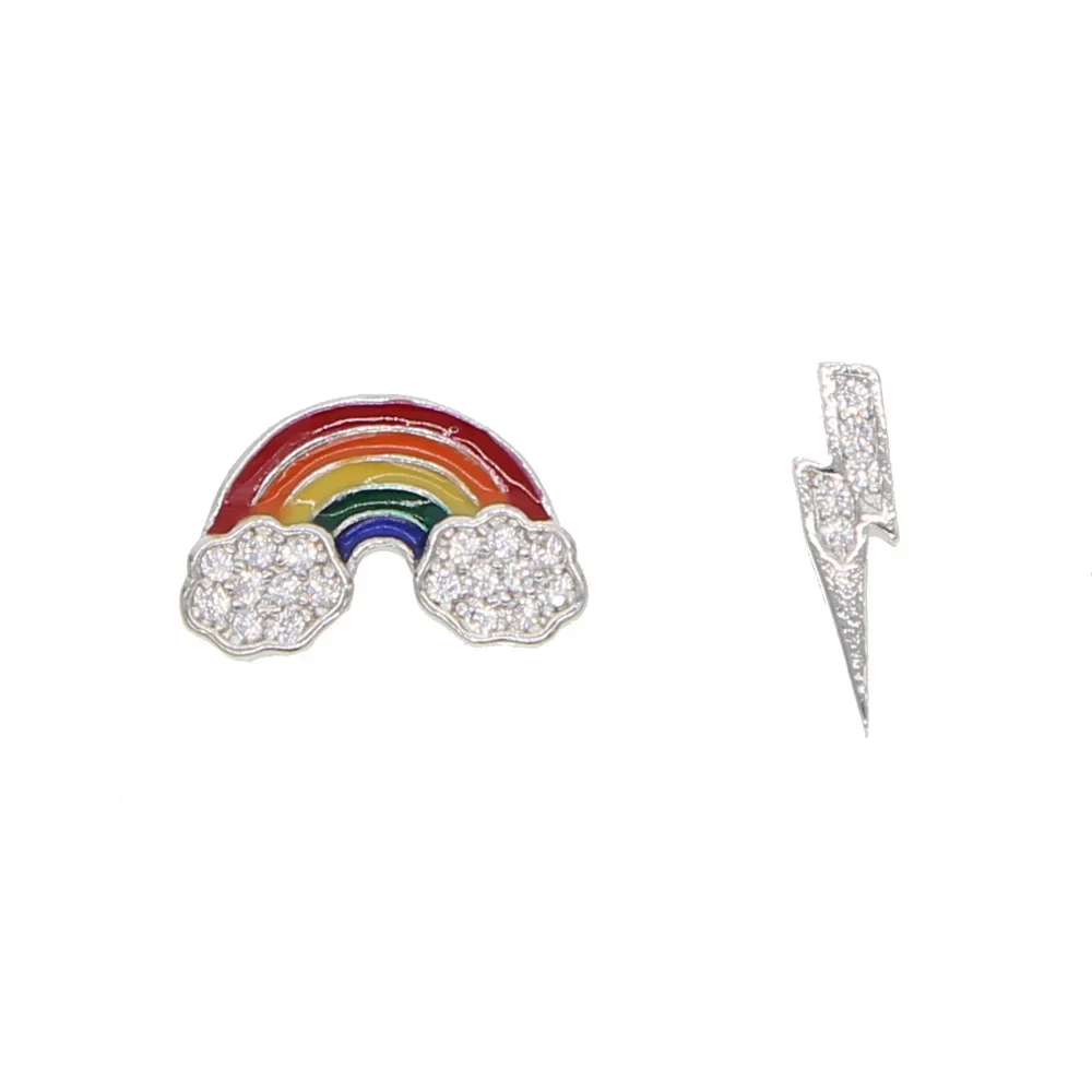 2025 New Colorful Cz Paved Rainbow Earring Gold Color Cubic Zirconia Lightning Minimal Enamel Cute Fashion Jewelry