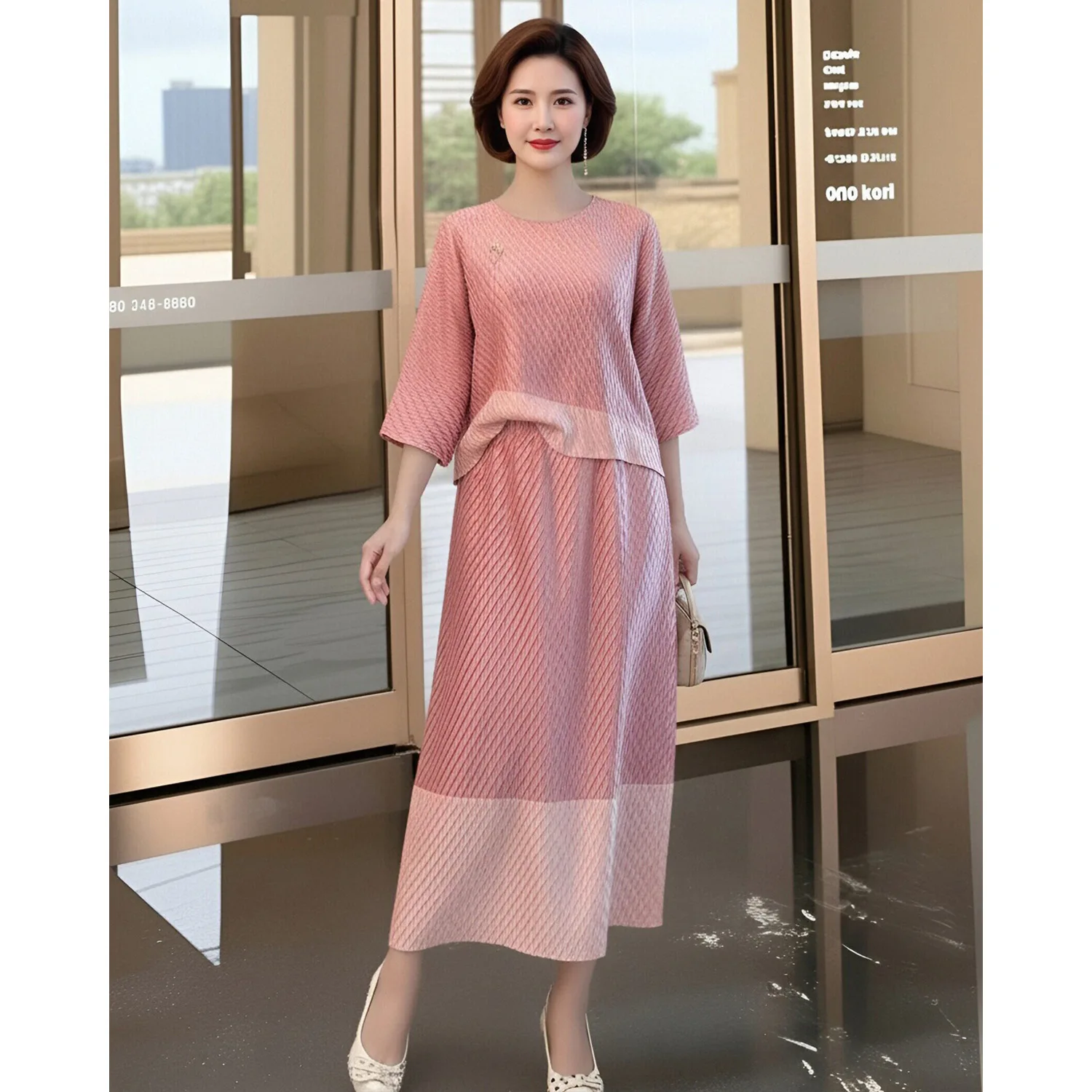 Miyake Pleated Clothes Black Casual Suit Women's New High-end Loose T-shirt Top Skirt Loose Two-piece Set