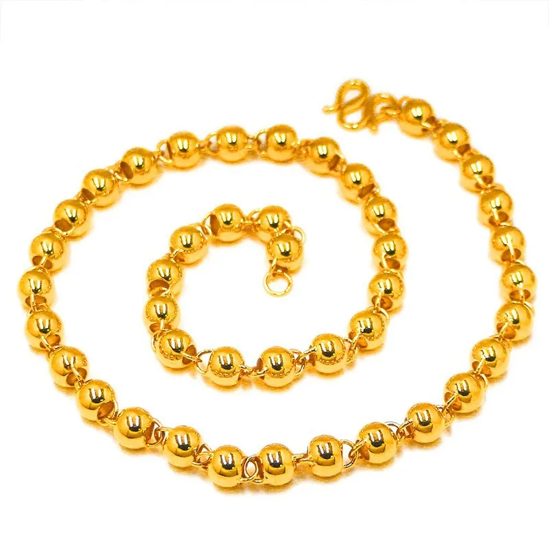 9999 gold Buddhist prayer beads necklace - high-end hollow light-colored beads round bead chain - won't fade in color