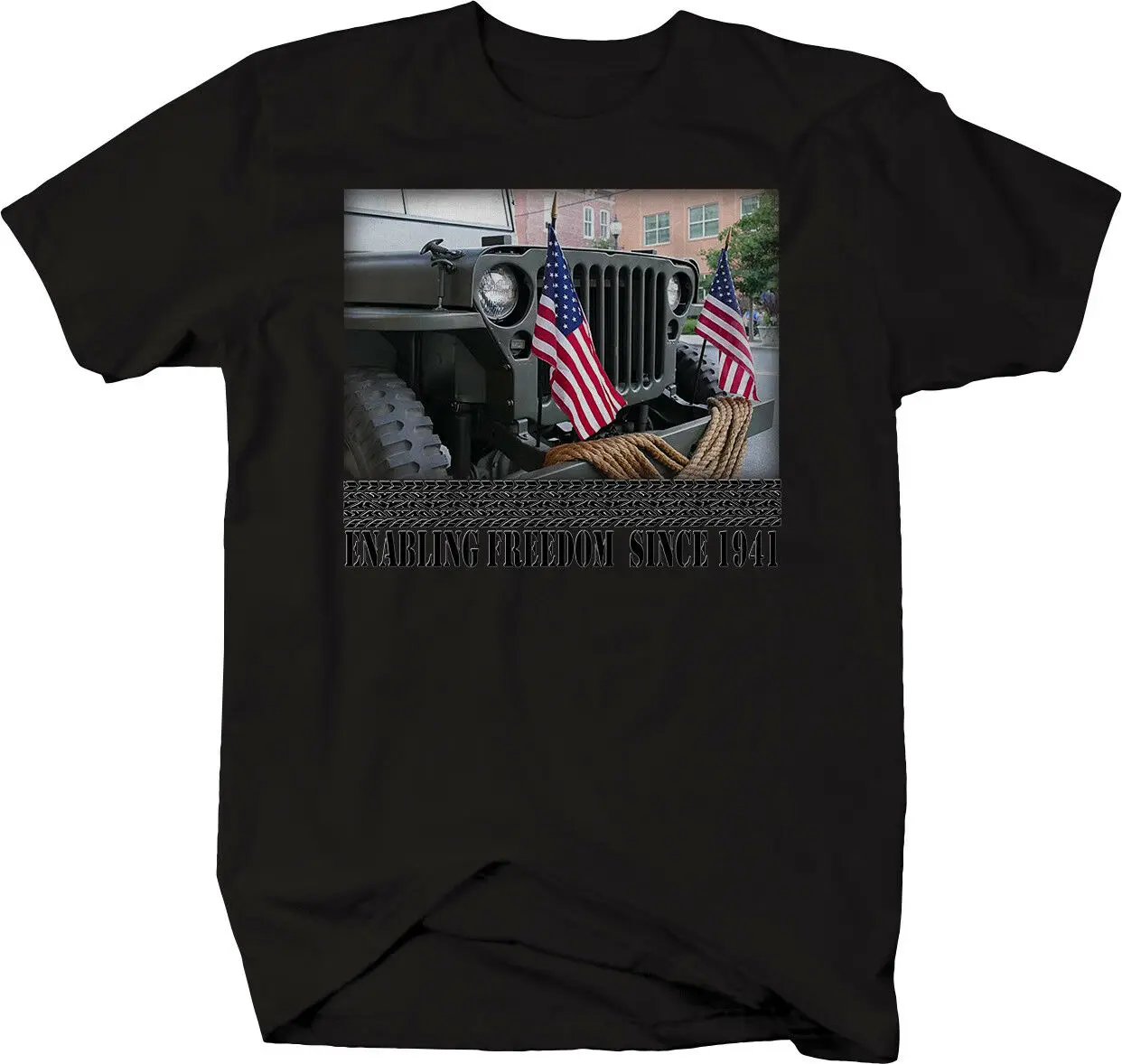 Enabling Freedom Since 1941 American Military Flags Men's 100% Cotton Casual T-shirts Loose Top Size S-3XL