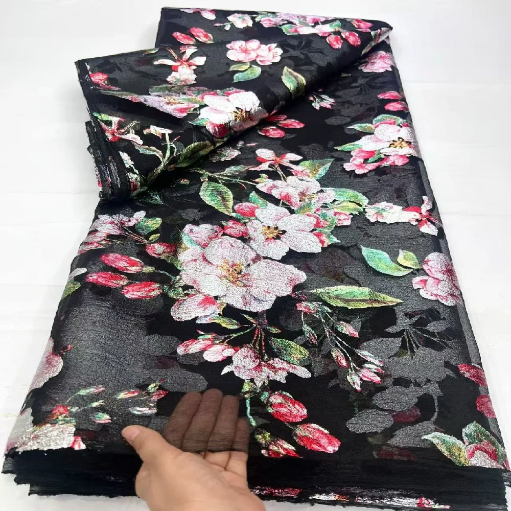 

African Brocade Jacquard Lace Fabrics 5Yards 2026 High Quality French Gilded Lace For Women Wedding Party Dresses