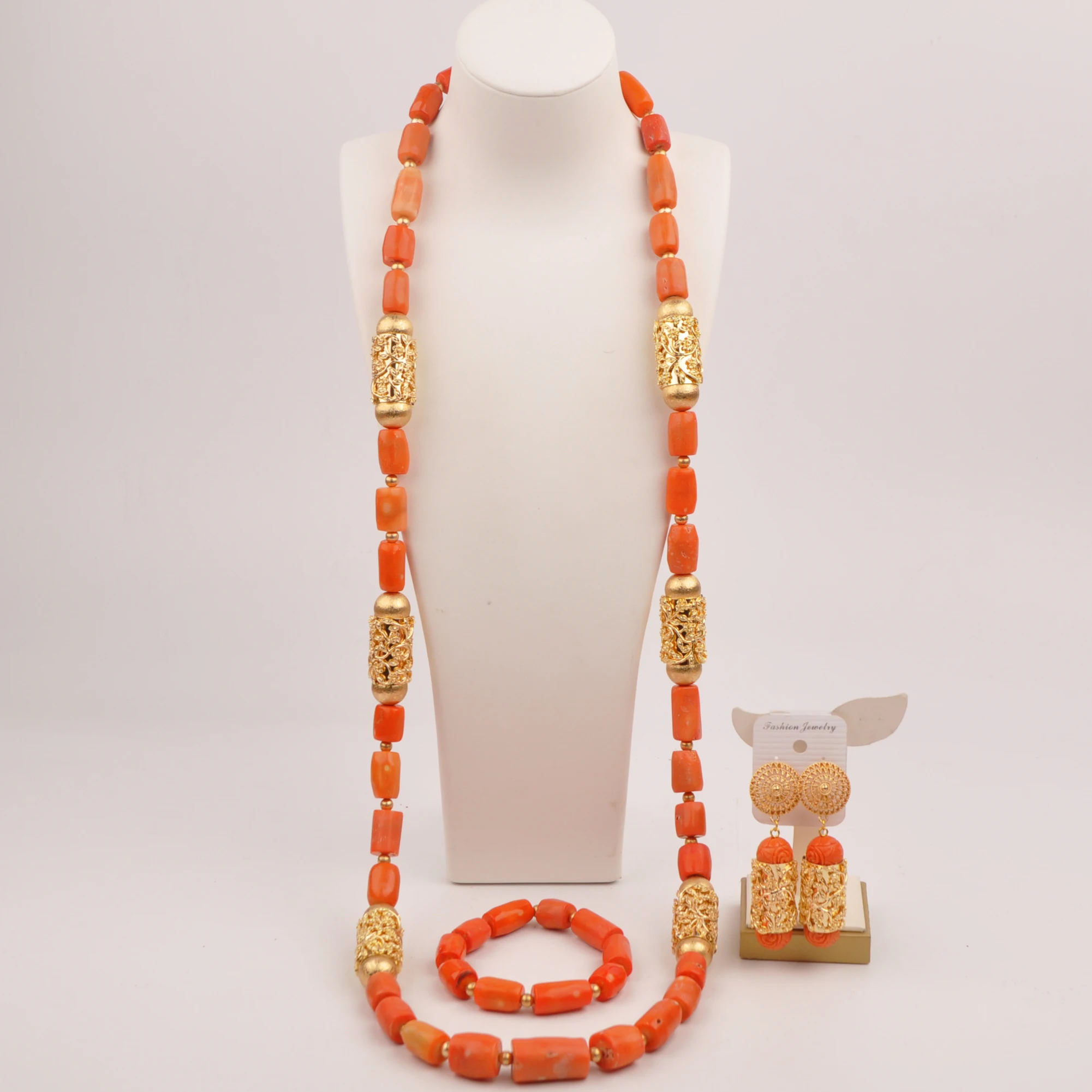 

Orange 48inches Coral Jewelry Set for Men