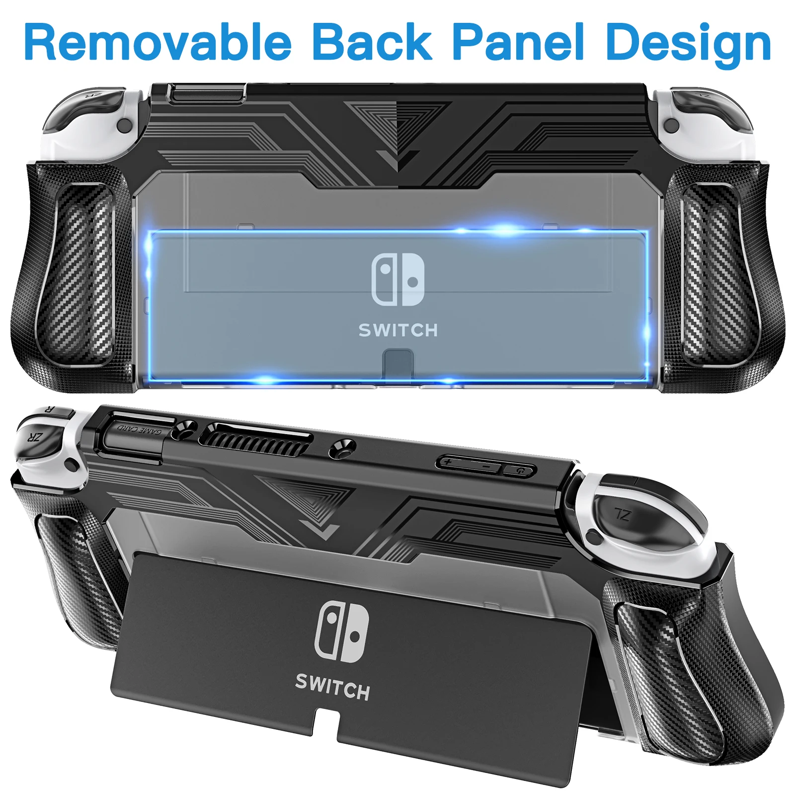 Heystop switch oled caso dockable compatível com nintendo switch oled modelo 2021, com slots de cartão de jogo e 6 pcs polegar apertos