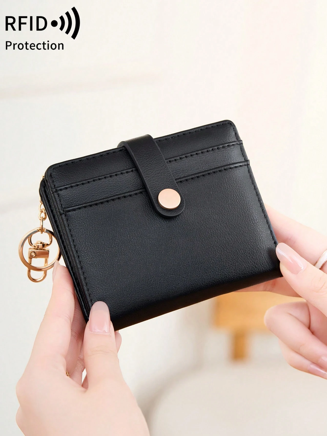 

Новый ультратонкий женский кошелек с RFID-защитой, двойной складной держатель для кредитных/пропускных карт, минималистичный короткий кошелек на молнии для монет с брелоком