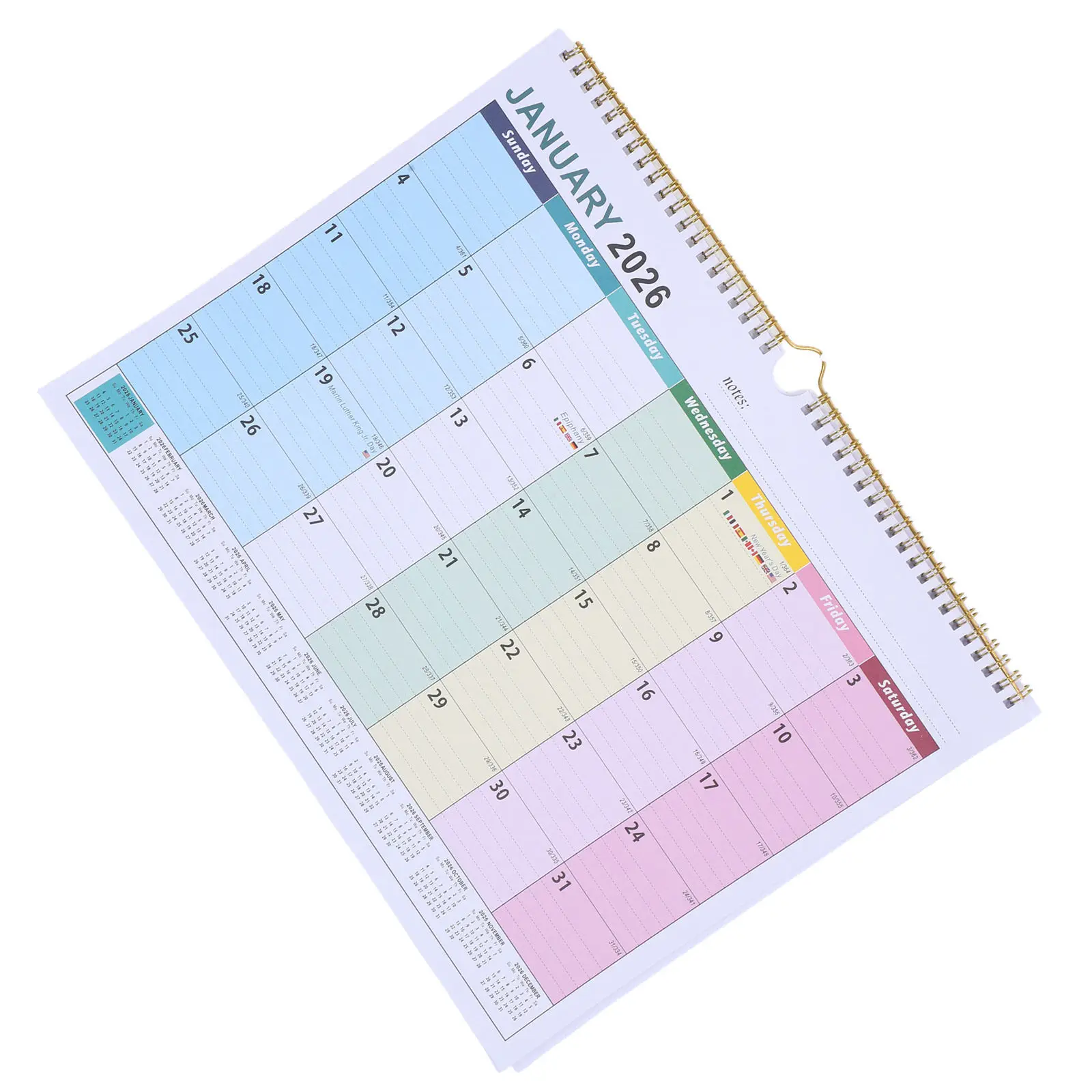 

18-Month Wall Calendar 2026-2027 Spiral Bound Hard Paper Hanging Planner Vertical English Calendar with Global Holidays Family