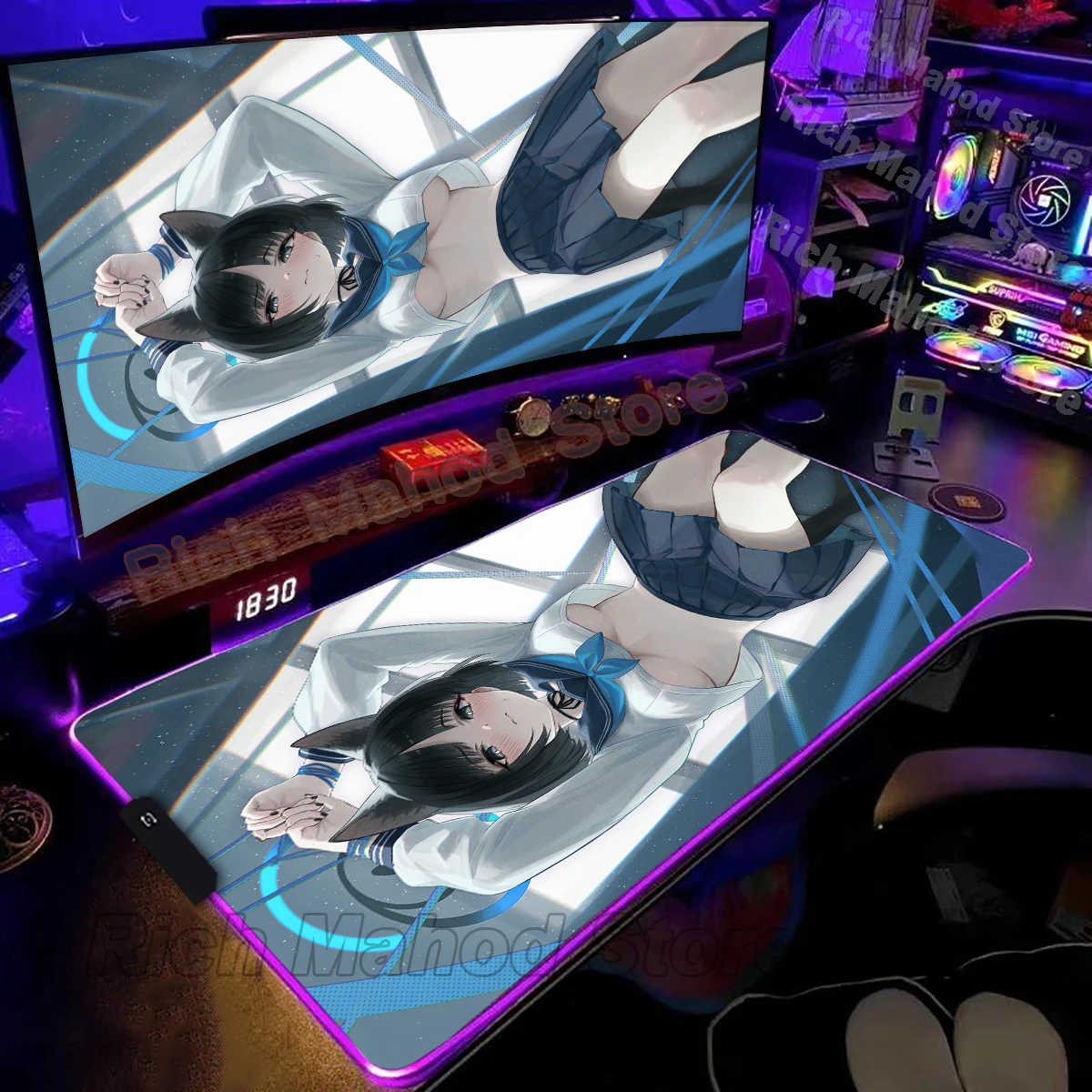 

Large Rgb Game Blue Archive Mousepad Kiryuu Kikyou Mouse Pad HD Printing XXL Keyboard Tablemat PC Led Backlight Extended DeskPad
