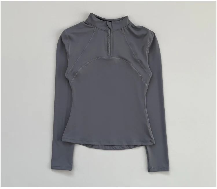 Outdoor-Laufshirt für Damen, Frühling und Herbst, Neuer Yoga-Anzug mit Halbem Reißverschluss, Schlankmachendes Fitness-Trainingsshirt mit Langen Ärmeln für Frauen – Detail 14