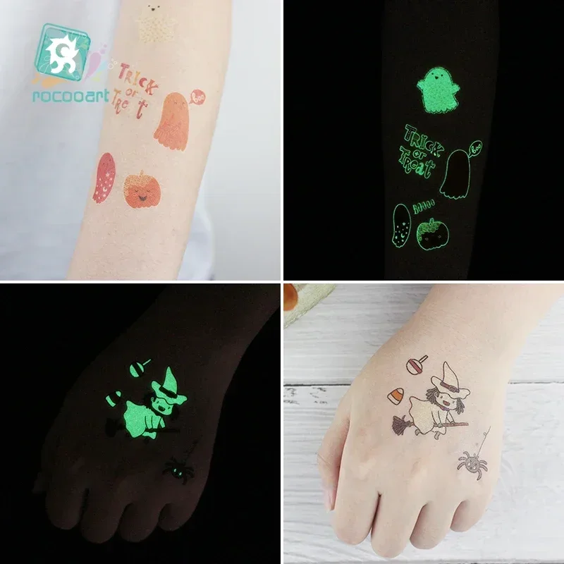  Halloween Luminous Tattoo Pumpkin Head For Kids Bat Fake Tatoo Glowing in Dark Waterproof Temporary Tattoo Stickers