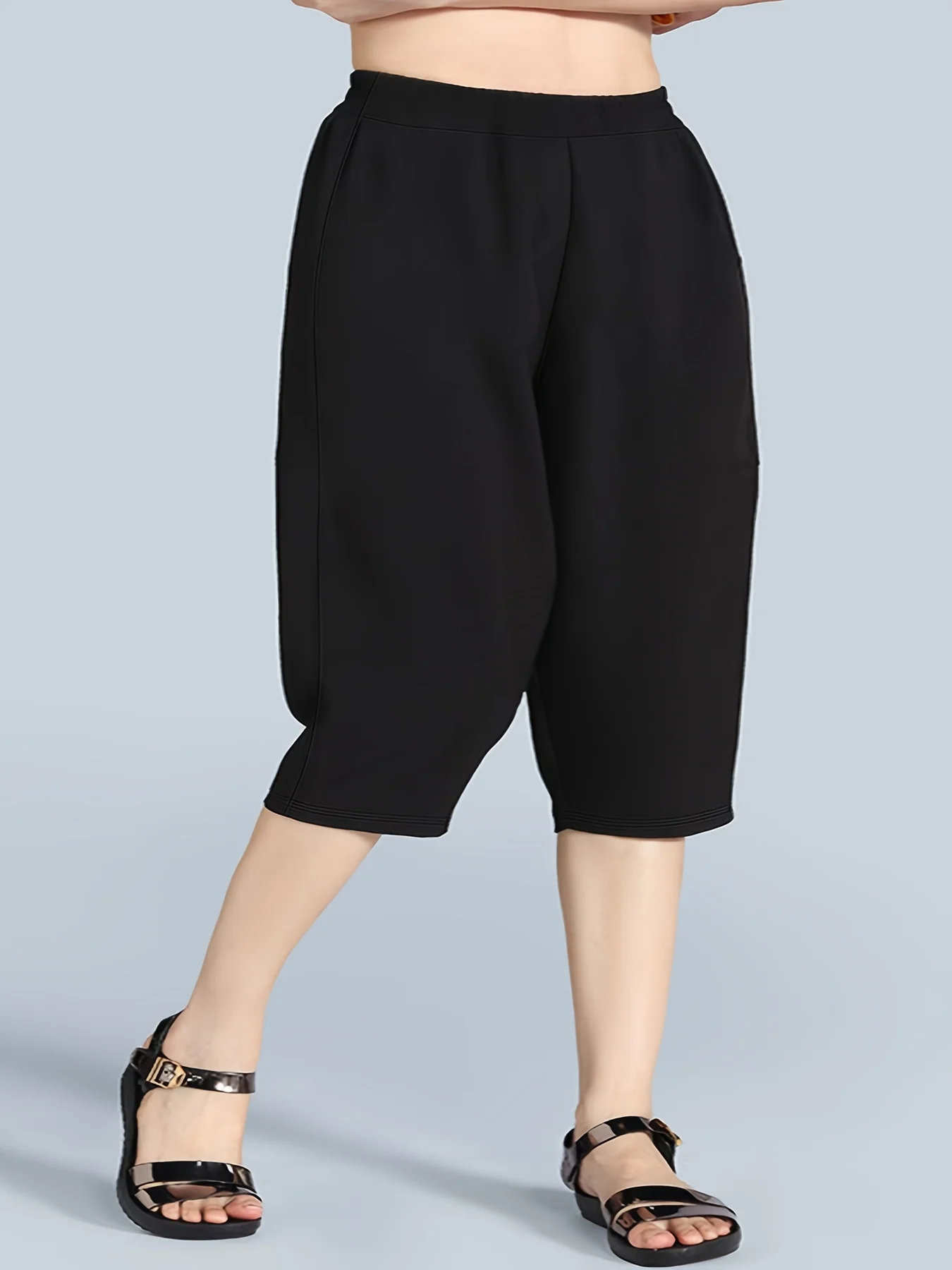 2024 Summer women plus size High street style solid color medium trousers pants view 3