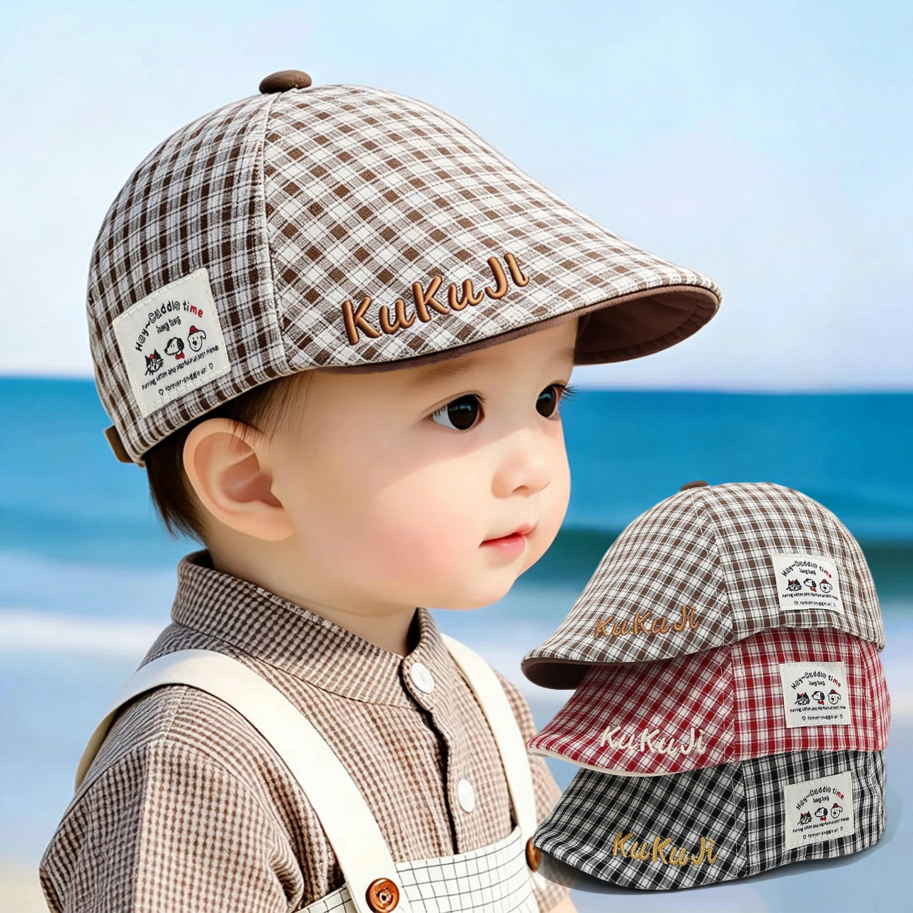 Fashion Children Checkered Beret 6-24Month Baby Sun Hat Boys Girls Sunshade Visors Outings UV Protection Duckbill Cap view 2