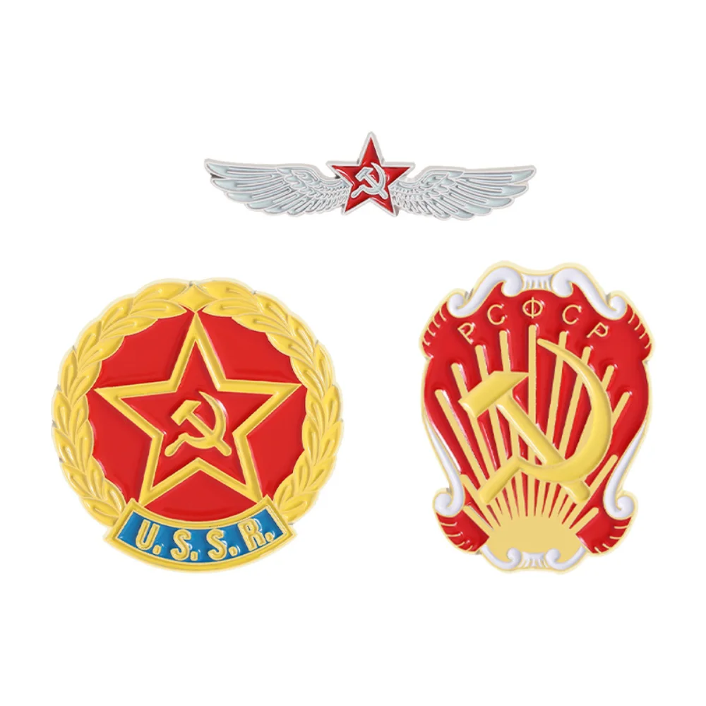 Personalized Soviet Pentagram Medal Brooch Creative Cartoon Sickle and Hoe Metal Pin Accessory