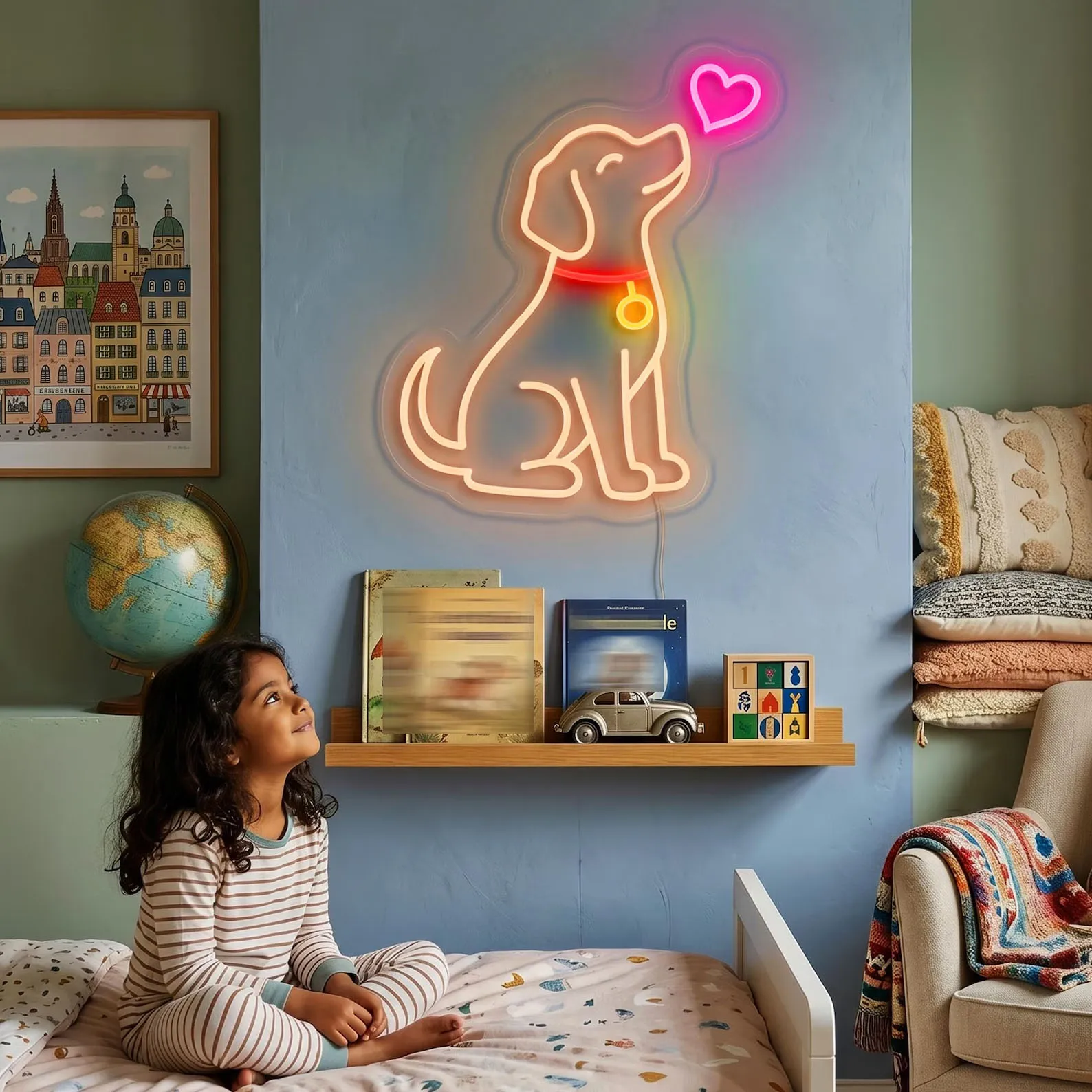 Dog Neon Sign,Puppy With Heart LED Wall Art,Nursery Neon Sign,Gift For Pet Owner/Pet Lover,Pet Shop Wall Decor,Vet Clinic Decor