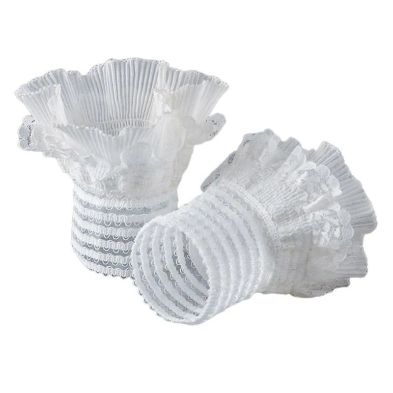 

652F Versatile Elastic False Sleeves Lightweight Ruffled Wrist Cuffs White Woman Sweater Shirt Decor Accessory Breathable