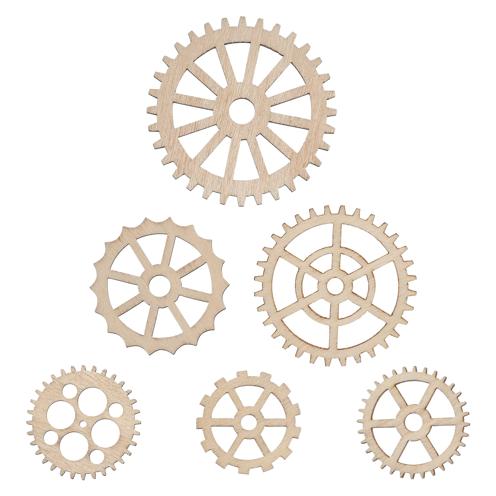 

50pcs Wooden Gear Wheels Natural Slices DIY Craft Decor Coasters Wedding Home Wall Hanging Industrial Theme Embellishments Tag