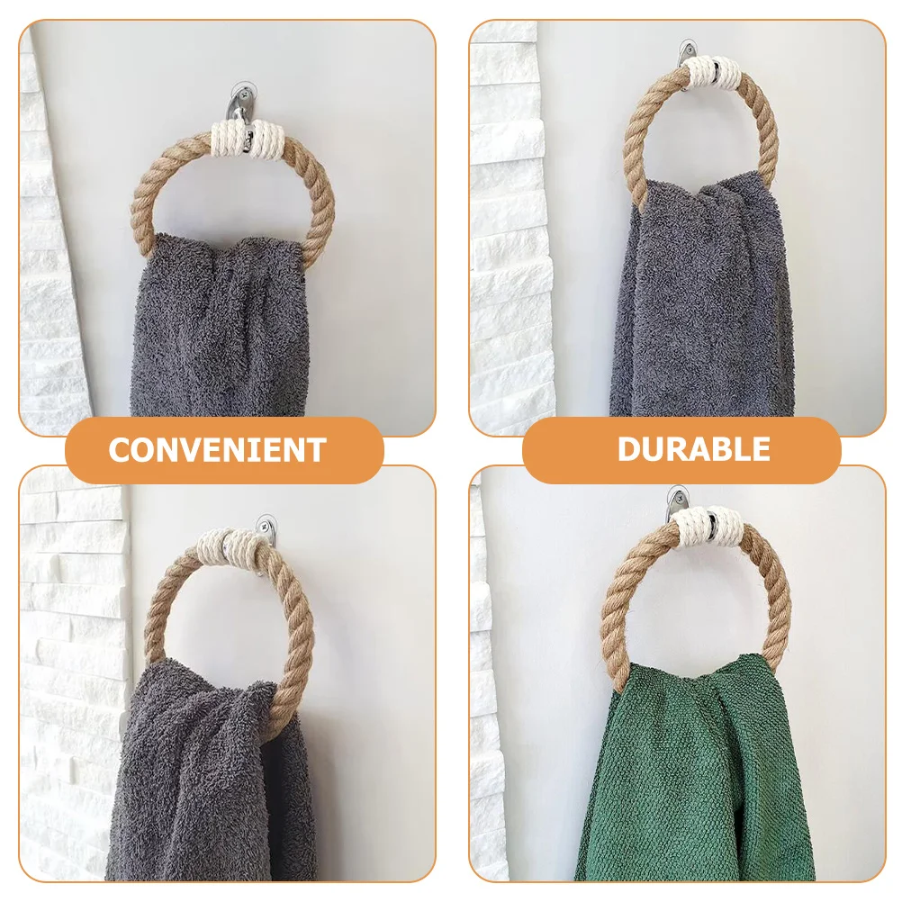 

Rustic Style Mount Towel Holder Bathroom Towel Ring Woven Design Wall Hanging Rack For Kitchen Bedroom