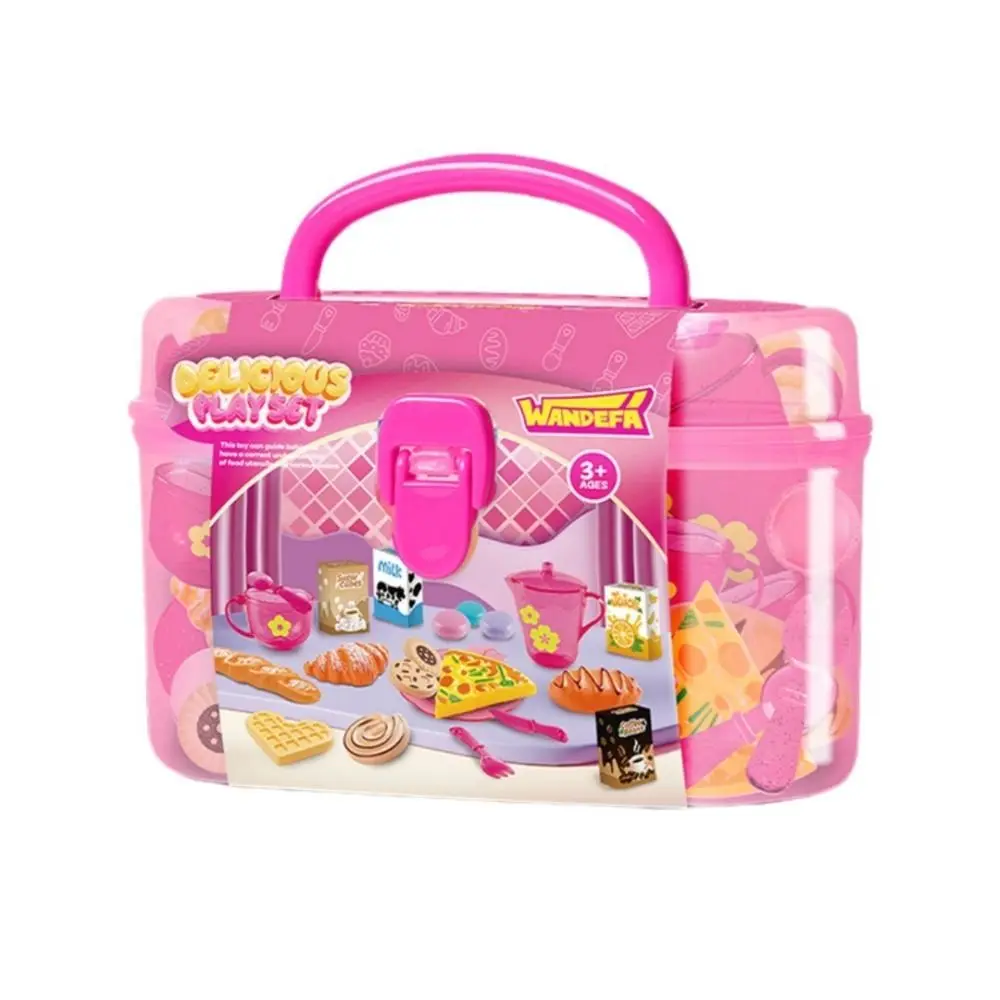 Tea Time Playset Simulated Kitchen Playset Table Snack With Storage Case Kids Pretend Cooking Toy Montessori Interactive