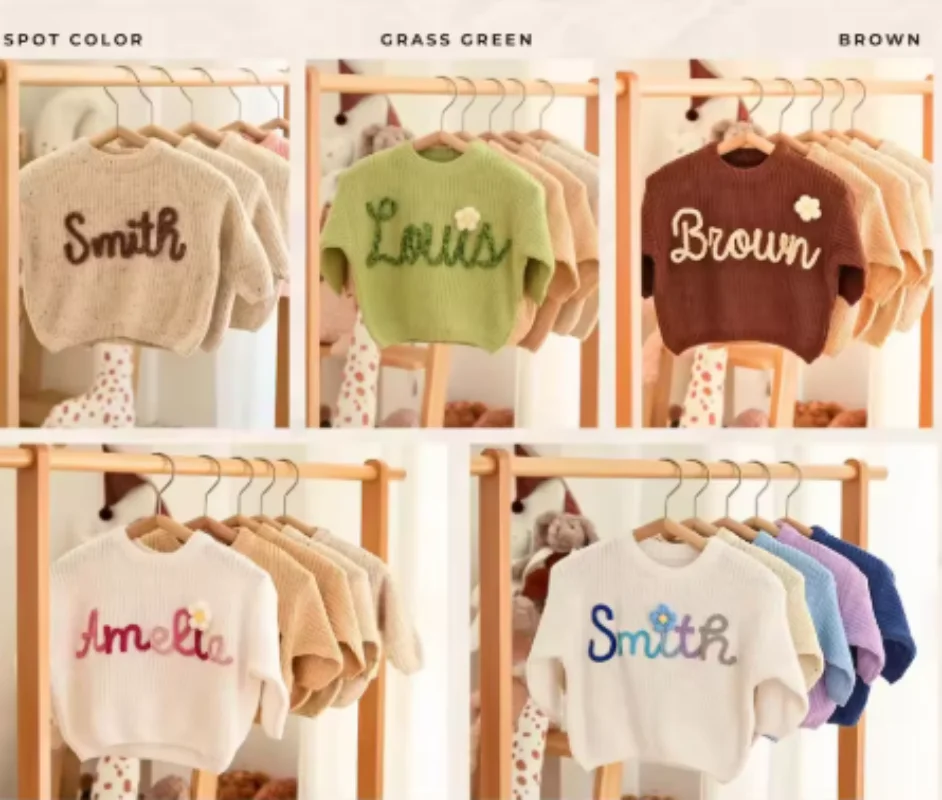 

Personalized Knit Sweater for Babies, Classic Collection,Made with 100% Cotton, Embroidered Name Sweater for Baby Christmas Gift