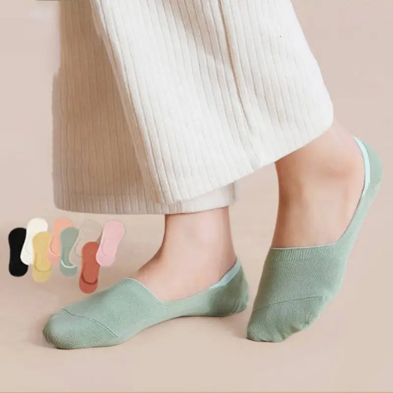 5Pairs Women Boat Socks Fashion Wild Shallow Mouth Slipper Cotton Sock Spring Summer Solid Color