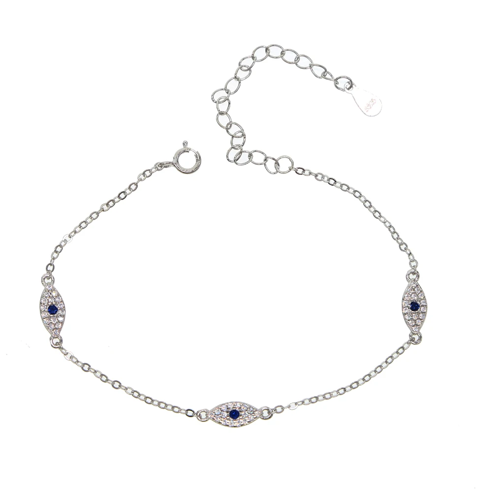 3 pcs cz evil eye charm cute delicate girl jewelry 100% 925 sterling silver bracelet extended