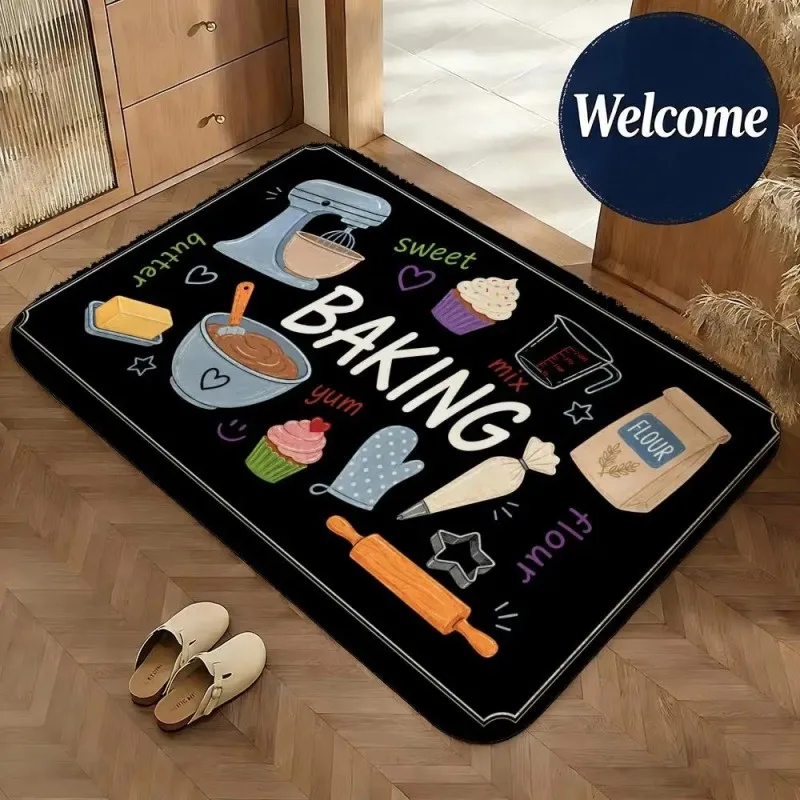 Baking Doormat Baking Tools Cupcake Flour Butter Mixer Print Indoor Outdoor Entryway Kitchen Home Decoration Front Mat