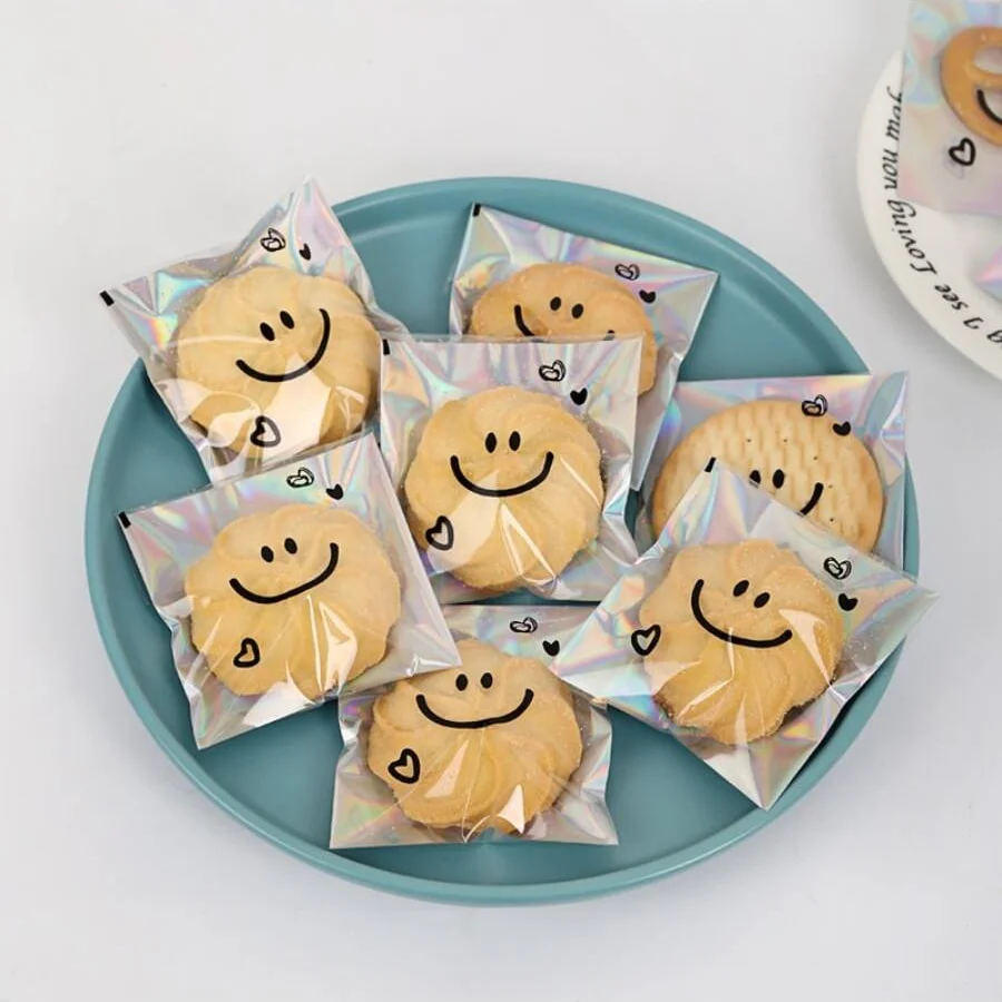 Cookie Packaging Bag Crispy Laser Bag Cute Self sealing Self adhesive Bag Transparent Cookie Bag