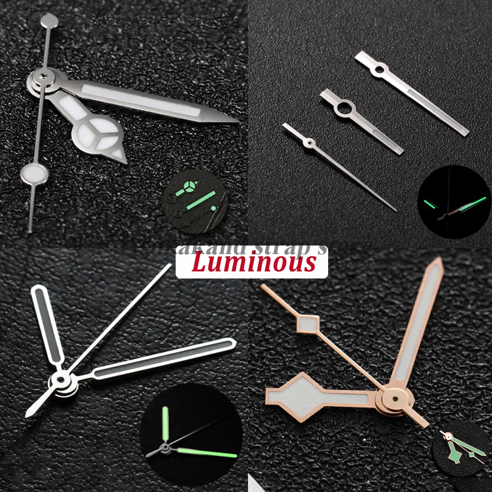Modified Hands Gold Silver Rose Gold Aiguille Watch Hands Green Luminous For NH35/NH36/4R/7S Movement Nautilus Watches Pointers