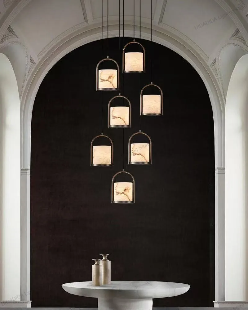 2025 مصباح قلادة رخامية أمريكية فاخرة للسقف من الفولاذ المقاوم للصدأ والنحاس والفضة والأسود مستطيل مستدير بريق عكس الضوء #4