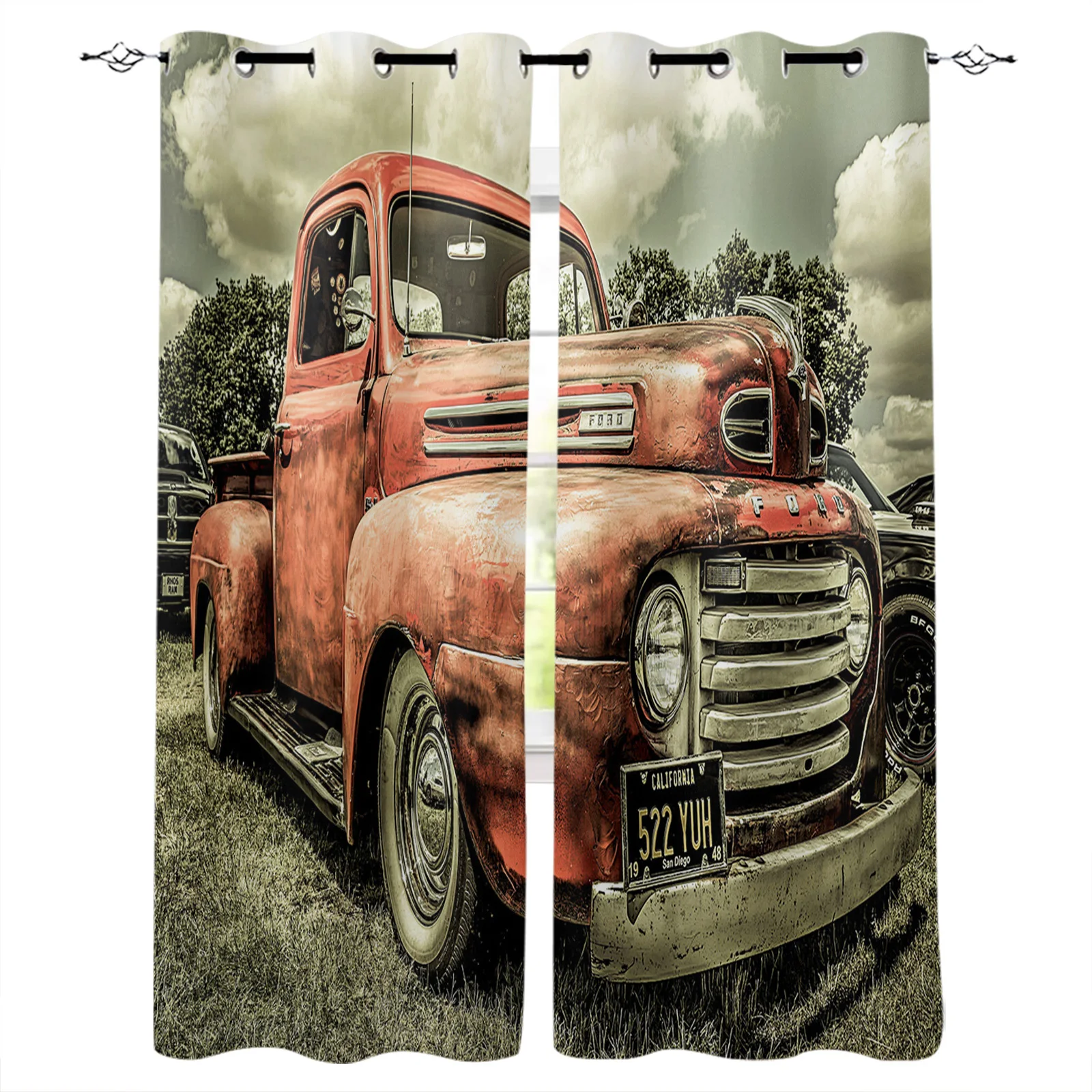 

Farm Retro Antique Car Blackout Curtains For Living Room Bedroom Window Treatment Blinds Drapes Kitchen Curtains