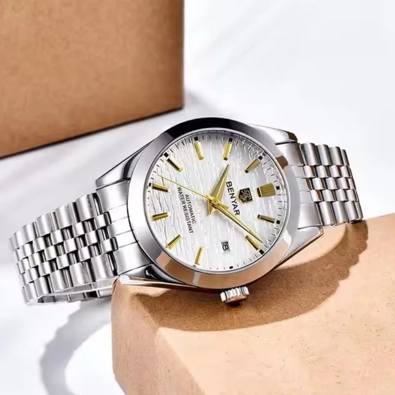 

BENYAR 5209 Новый классический дизайн 40 мм мужские автоматические механические часы 50 м водонепроницаемый календарь простые модные стальные часы подарок