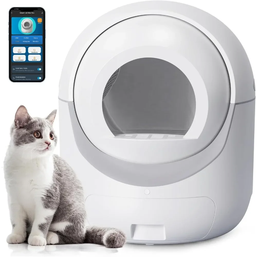 Self Cleaning Cat Litter Box,Automatic Cat Litter Box with APP Control Odor Removal Safety Protection for  Cats,with Garbage Bag