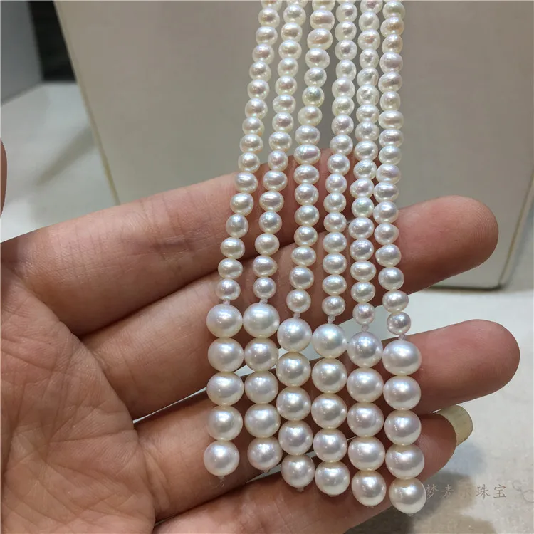 Natural 3 Strands Freshwater Cultured White Pearl Necklace CZ Cubic Zirconia Pave Pendant Handmade For Women