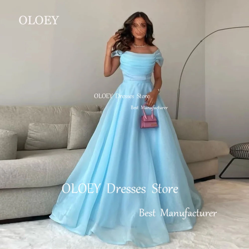 

OLOEY Off Shoulder A Line Evening Dress Pleats Silky Organza Arabic Wedding Party Gown Pleats Floor Length Custom Made Prom Gown