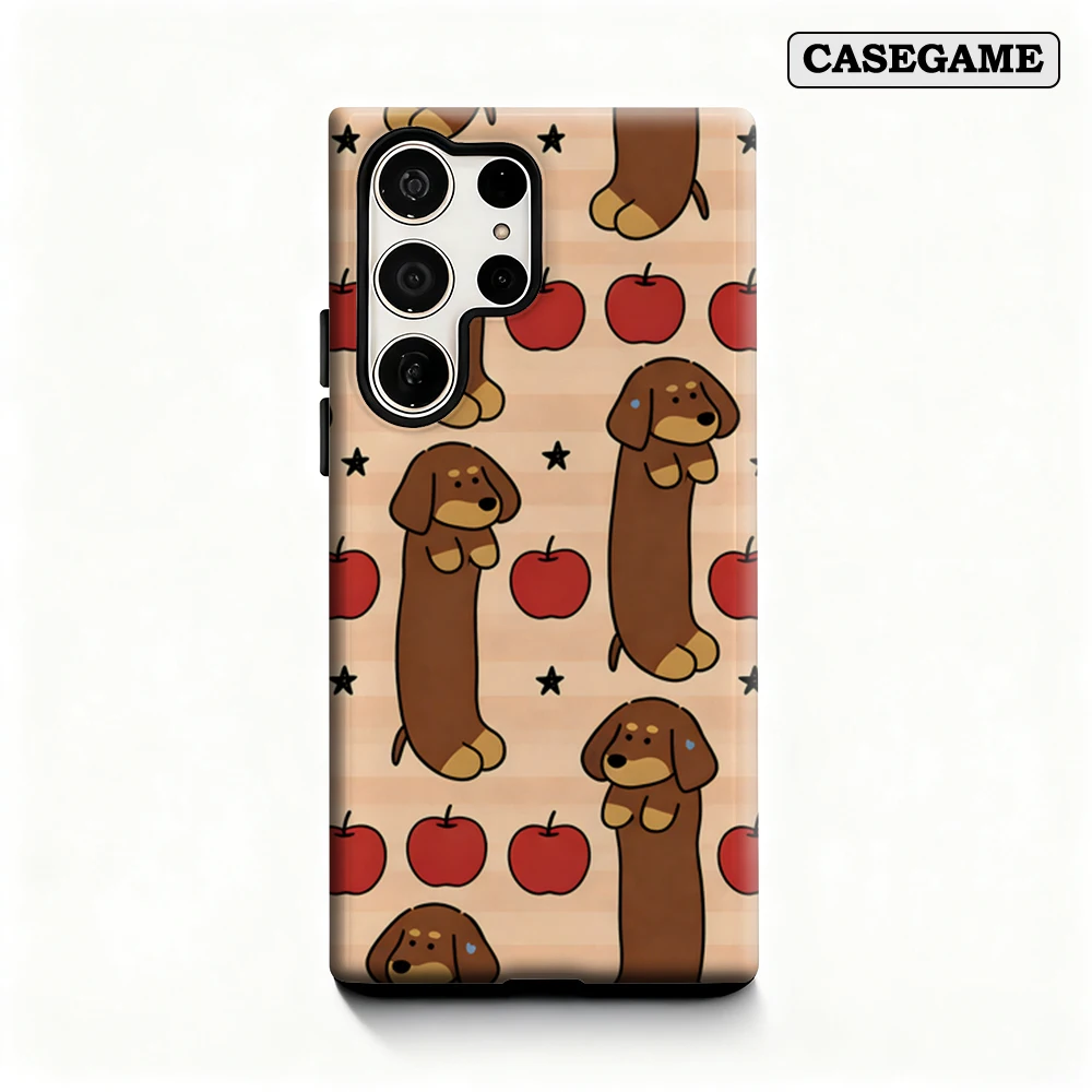 Casegame Phone Case for Samsung Galaxy S25 S26 Ultra S24 S23 Ultra Plus Shockproof Double Layer Cute Sausage Dog Cover