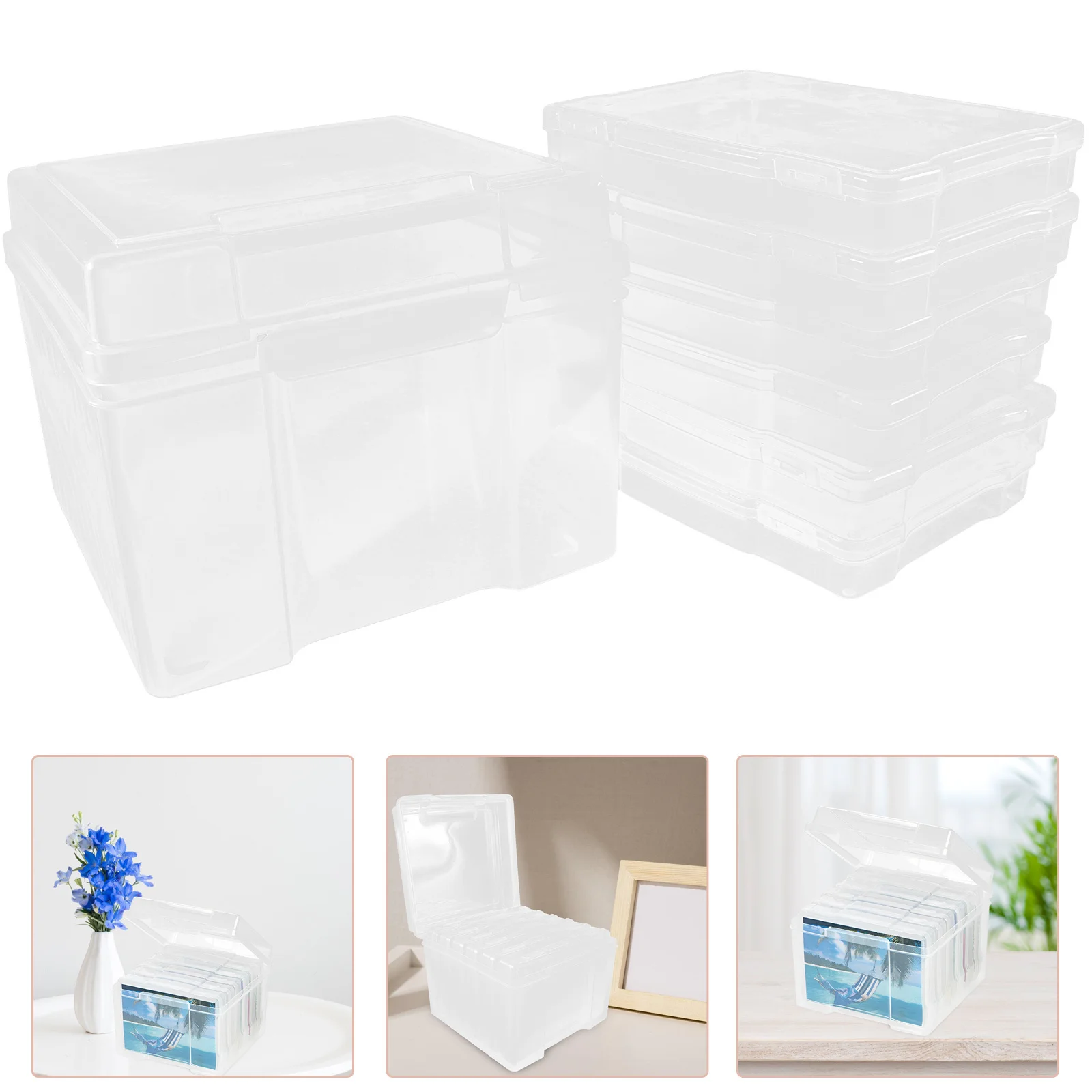 

6Pcs Transparent Plastic Storage Boxes Card Organizer with Dividers Multi Functional Photo Postcard Holder Greeting Card Box