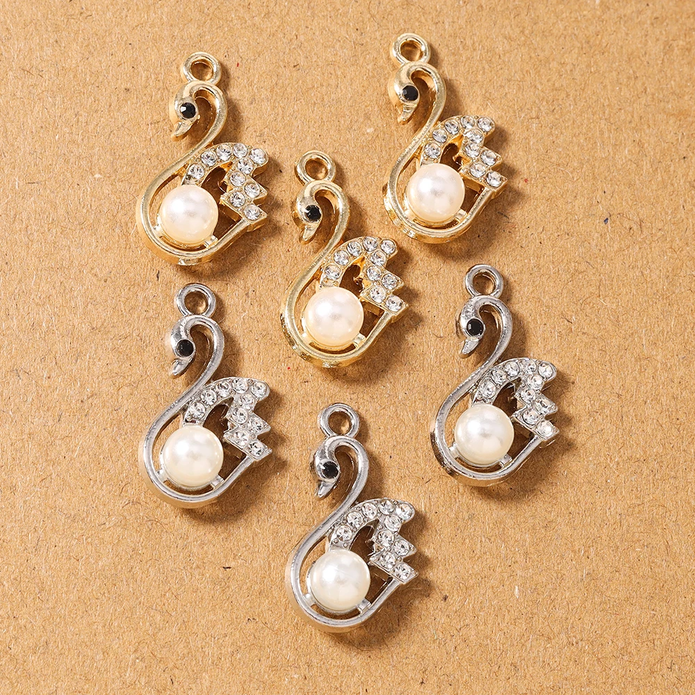 10pcs Cute Rhinestones Pearl Swan Charms Pendants for Jewelry Making Necklace Earrings Bracelet DIY Accessories Supplies