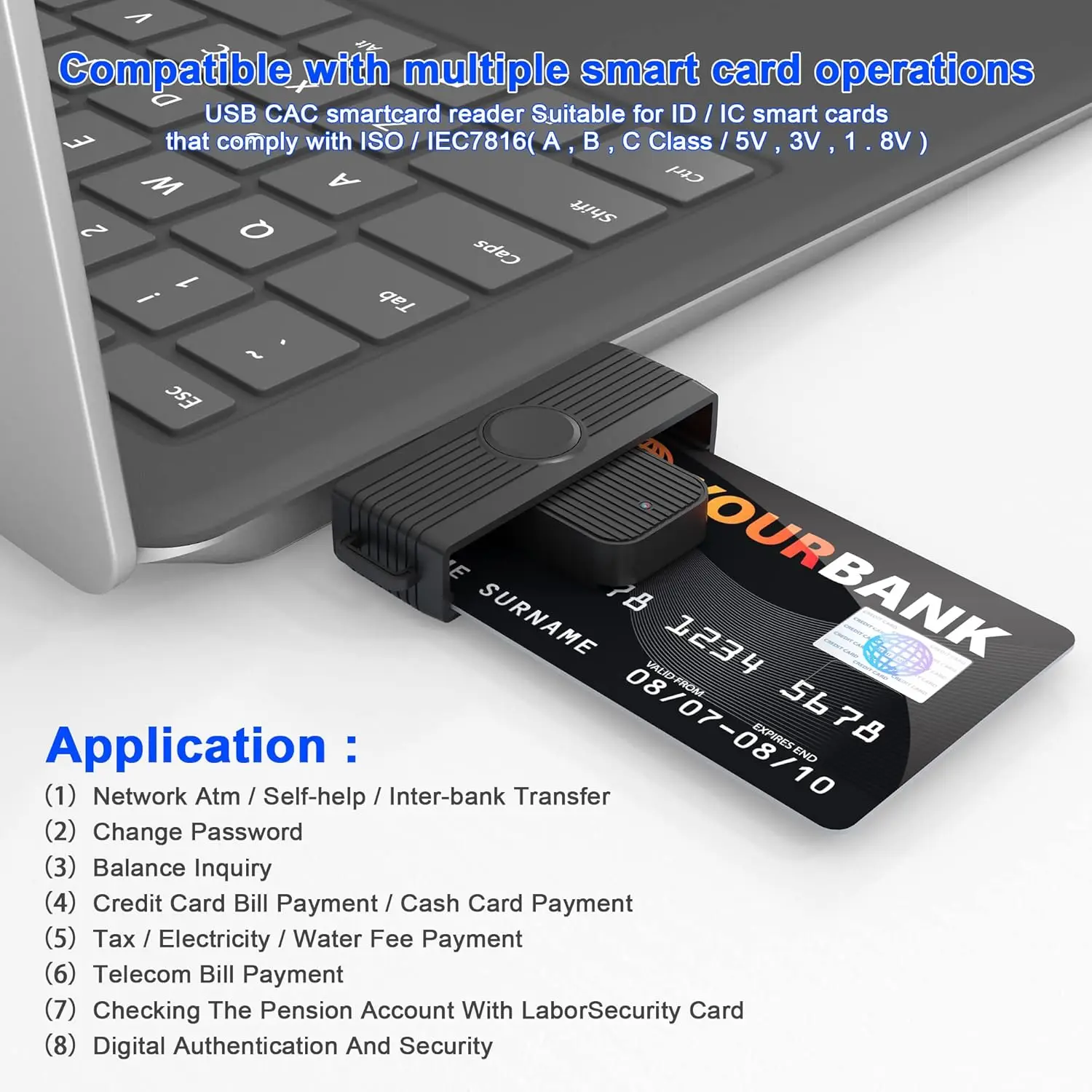 USB Smart Card Reader for DOD Military Common Access CAC/SIM/ID/IC/Health Card/e-Control Contact Chip for Win Linux Unix M ac OS