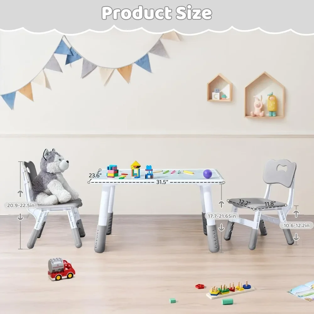 

Table And 2 Chairs Set Height Adjustable Kids Table And Chairs 31.5 L X 23.6 W Marble Pattern Graffiti Desktop Play Activities
