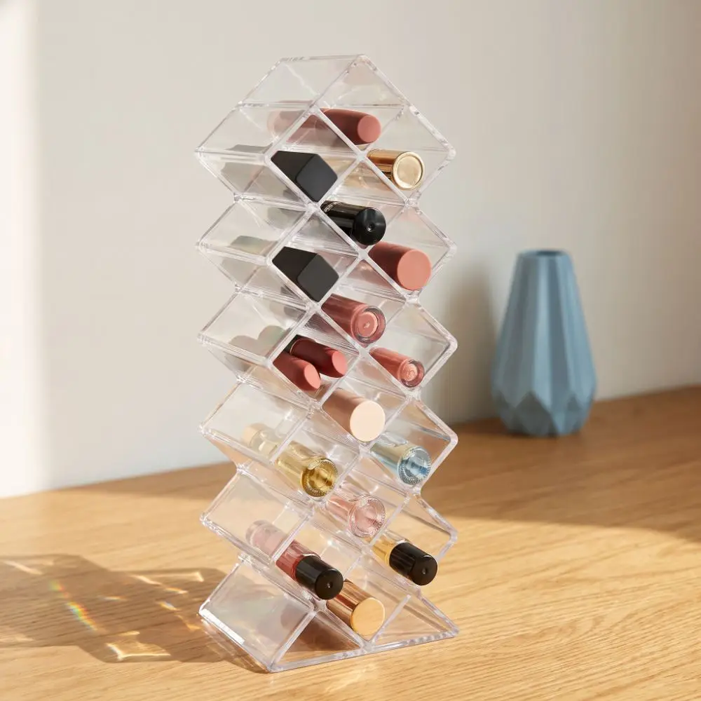 New Clear Lipstick Holder 16 Slots Acrylic Clear Lip Gloss Organizer Universal Fish Shape Stackable Lipstick Case Makeup Lovers