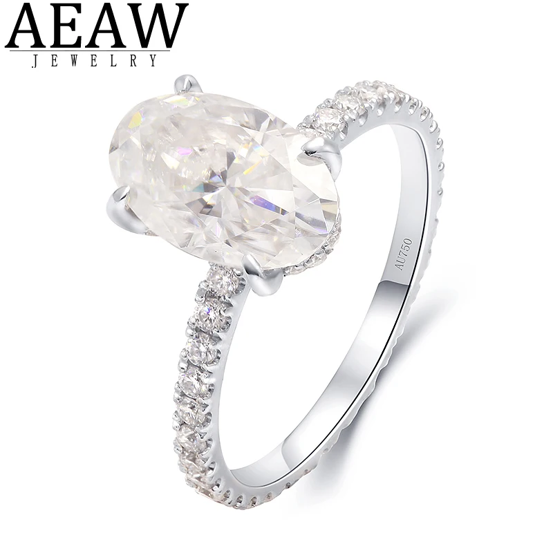 AEAW 14K White Gold 2.5ct Oval Cut Moissanite Rings for Women Handmade Engagement Wedding Bride Gift Fine Jewelry New