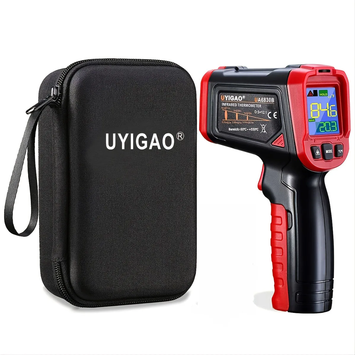 Infrared Thermometer Laser Non Contact Temperature Gun Colorful Backlit Display, Emissivity Adjustable,Range  -50°C~600°C