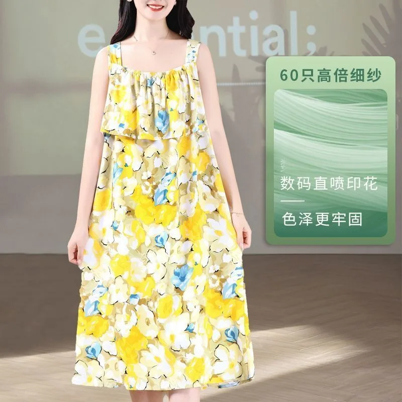 Women Summer Dress 2025 New Fashion Cotton Silk Thin Loose Nightgown Summer Sleeveless Loose Home Wear Dresses Women Vestidos