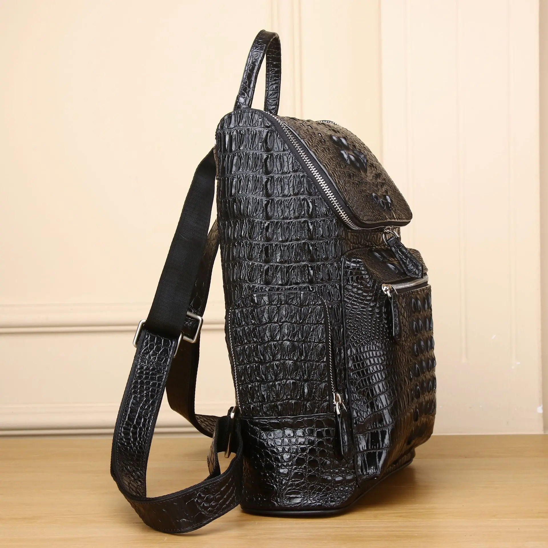 New High-capacity With Crocodile Pattern Skull Travel Genuine Leather Men's Computer Bag Backpack Trend School Bags For Teenager