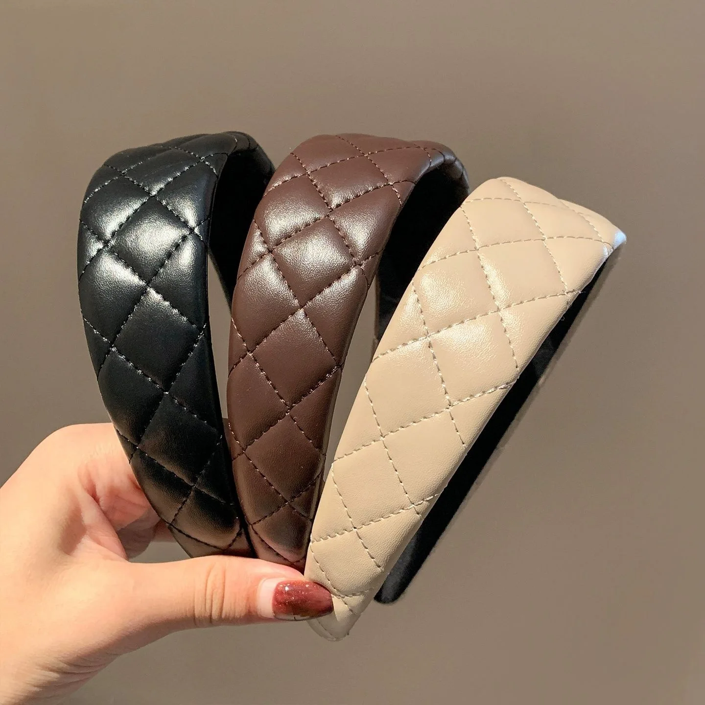 

Vintage Women Headbands PU Leather Hair Hoop Wide Side Rhombus Hairband Female Lady Hair Accessories for Girls Headdress